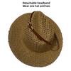 Breathable Hollow-Out Woven Straw Hat Wide Brim Fedora with Vintage Belt Buckle Sun Protection for Beach Vacation Summer