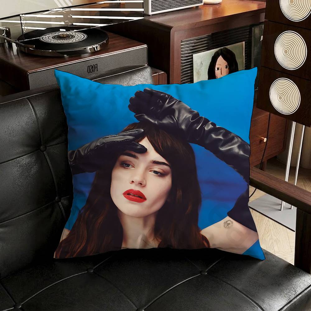 Actor SSophie TThatcher Pillow Case Square DoubleSided Printing Short Plush Sofa Cushion Cover Bedroom Bedside Pillow