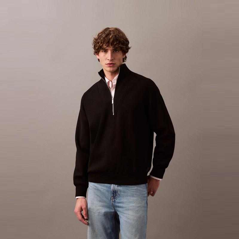 Calvin Klein Solid Color Long Sleeve Stand Collar Pullover Sweater Unisex sweater Black 40BM333-UB1
