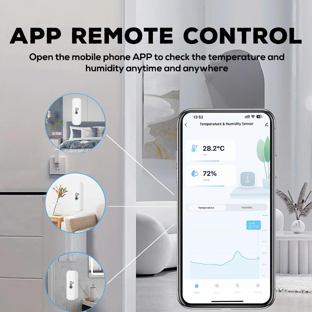 Tuya Wi-Fi Smart Thermometer & Hygrometer: Indoor Wireless Temperature & Humidity Sensor with APP Display