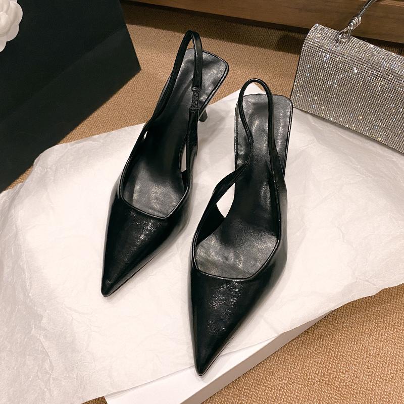 

Модная обувь для женщин 2024 года, модные женские туфли без застежек на высоком каблуке, летние однотонные, для офиса и карьеры, сексуальные сандалии с острым носком на каблуке для женщин 35 чёрный