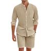 Men Casual Linen Long Sleeve Shirt And Shorts Loose Beach Outfit Set