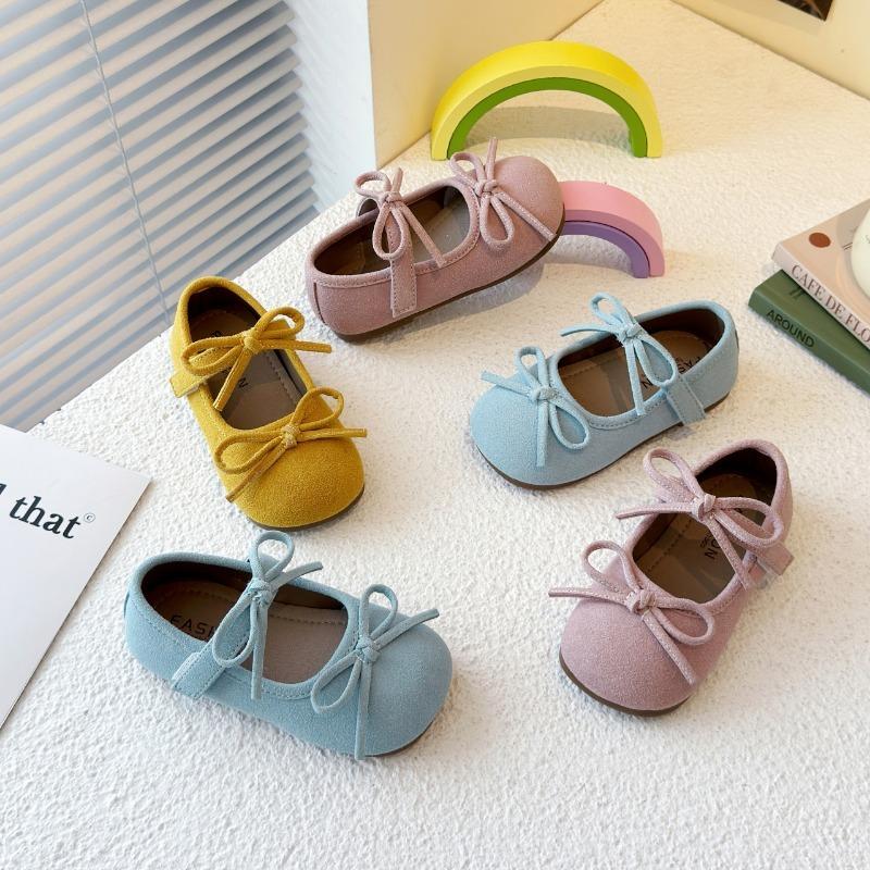Kids Moccasins Double Bows Girls Princess Shoes Candy Soild Color Round Toes 2025 New Children Dance Shoes Performance Soft Sole