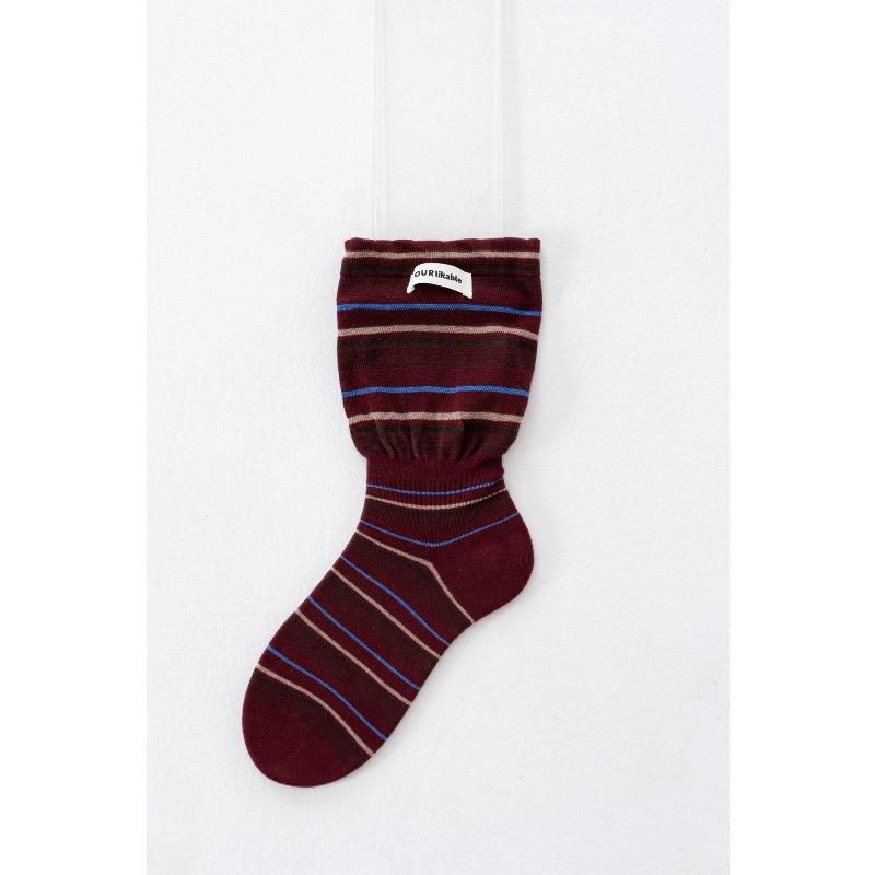 Women's Autumn and Winter Color Striped Cloth Logo Flared False Two Pieces of Cylinder Stack Socks
