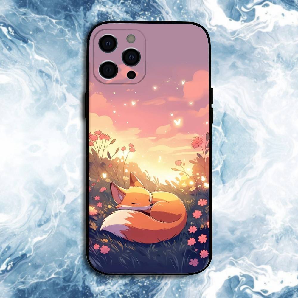 Cute Animal Fox Phone Case For iPhone17,16,15,14,13,12,11 Plus,Pro Max, Soft Silicone Black Cover