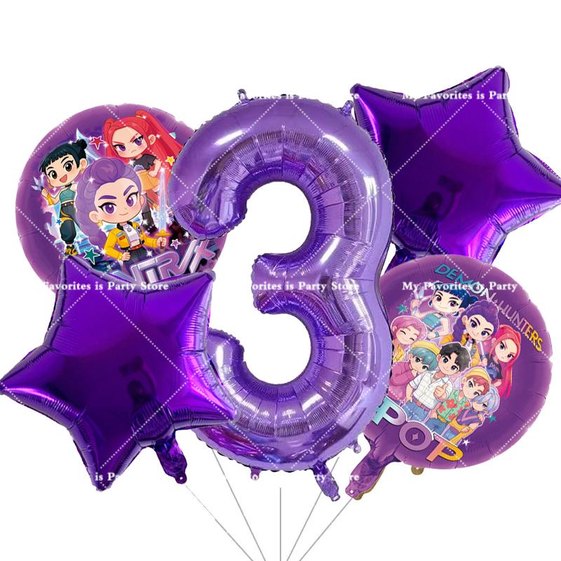 Kpop Demon Hunters Children Birthday Party Decoration Ball Number Digit 1-10 Balloon Set Baby Shower Supplies Gift Toy s Round Sensory Compression