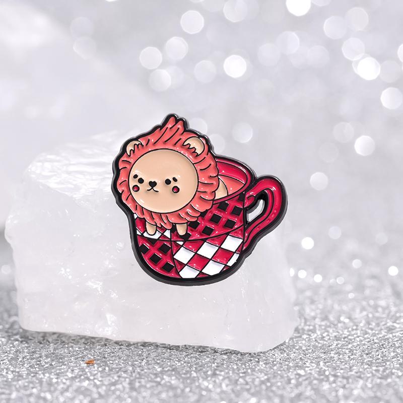 Cup Animal Enamel Pins Custom Snake Lion Owl Dog Brooches Lapel Badges Animal Jewelry Gift for Kids Friends