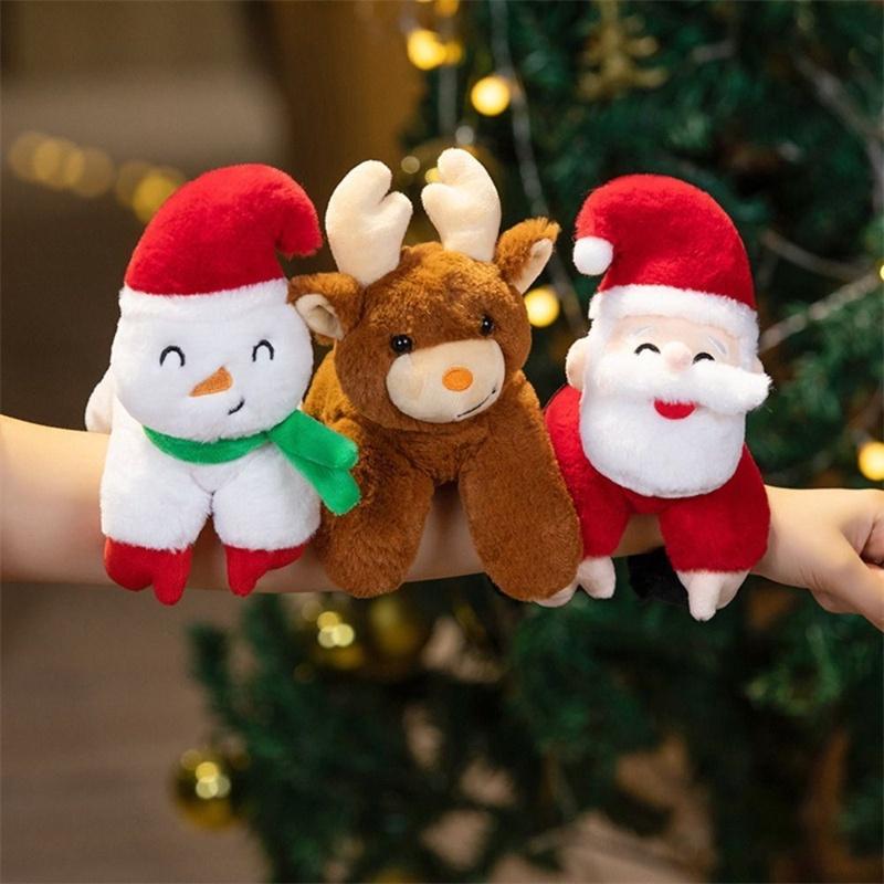 Cute Christmas Santa Claus Plush Doll Toy With Wrist Paddle Bracelet For Children 25cm Height