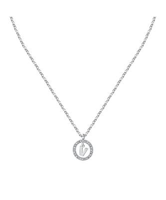 Letter V Steel Necklace With Clear Crystal LPS10ASF26 For Women