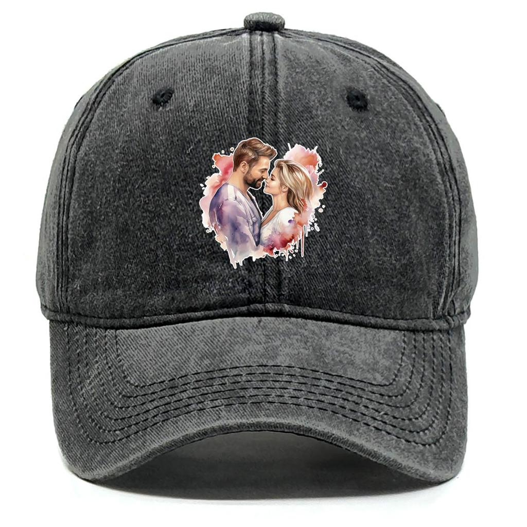 Couples Print Adjustable Sun Hat, Love Trucker Hat Inelastic Non-Stretch Fabric Cotton Cozy Snapback Baseball Cap