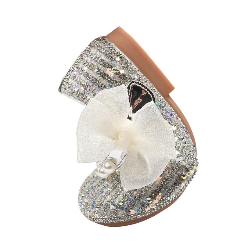 New Rhinestone Bow Soft Bottom Crystal Shoes Children's Small Leather Shoes