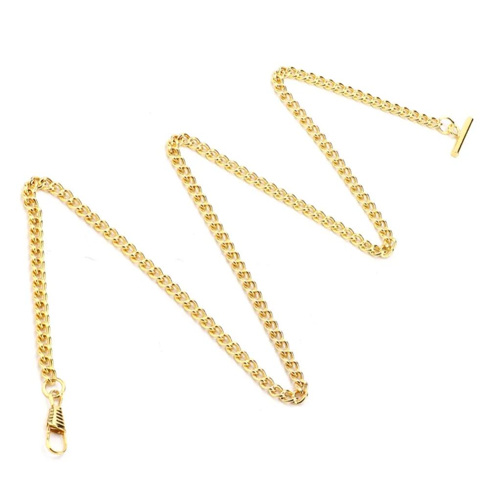 Vintage 65cm Length Pocket Watch Chain Gold Plated Metal Material Watch Chain T-Bar Design Silver Plated T-Bar Chain Vest Suit