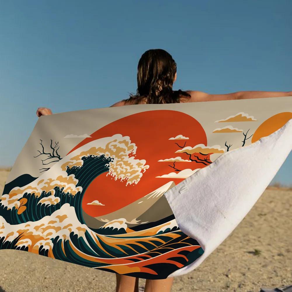 Japanese Wave Art Towel Microfiber Beach Towel Absorbent Quick dry Soft Yoga Swimming Resort Mountain Climbing Towel