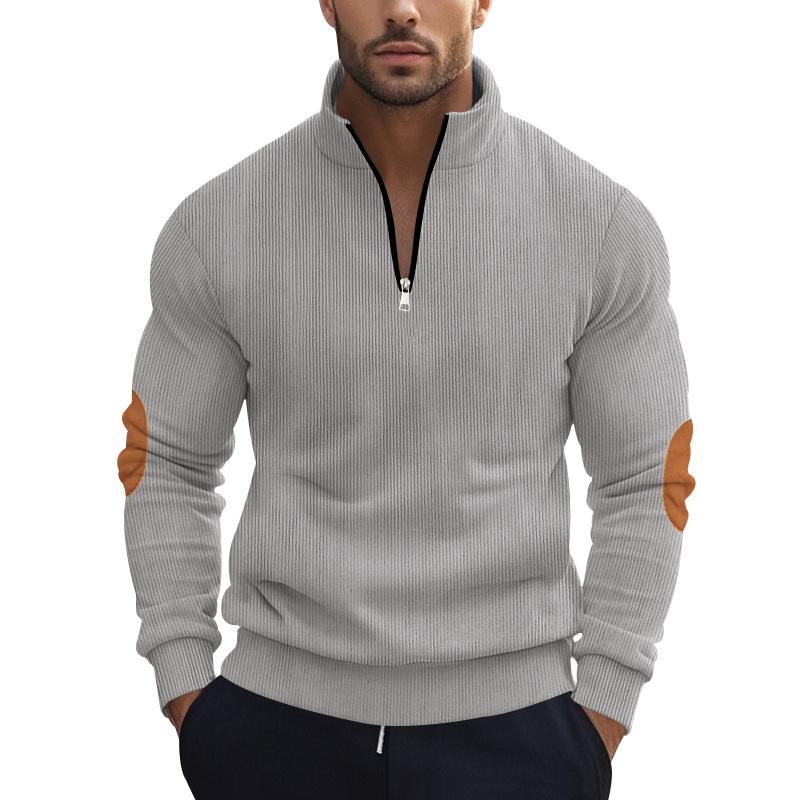 Men's Corduroy Half-Zip Stand Collar Long-Sleeve Hoodie - Autumn/Winter Collection