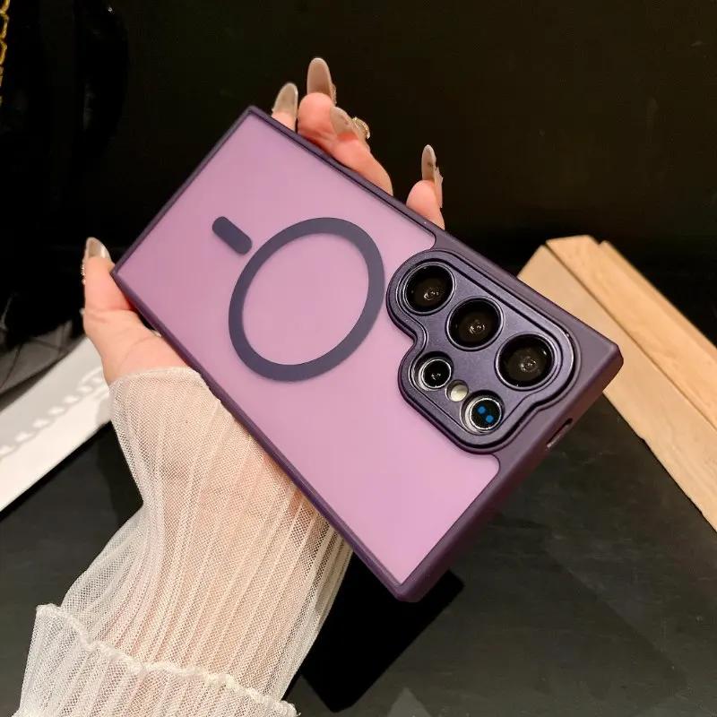 Magnetic Luxury Matte Translucent Armor Shockproof Case For Samsung Galaxy S25 S24 S23 Ultra Plus Magsafe Wireless Charge Cover