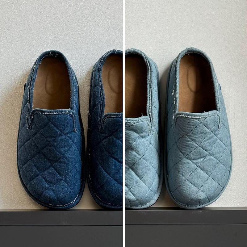 thick-soled denim women's new big head shoes women's cute round head ugly cute bread shoes women's half slippers