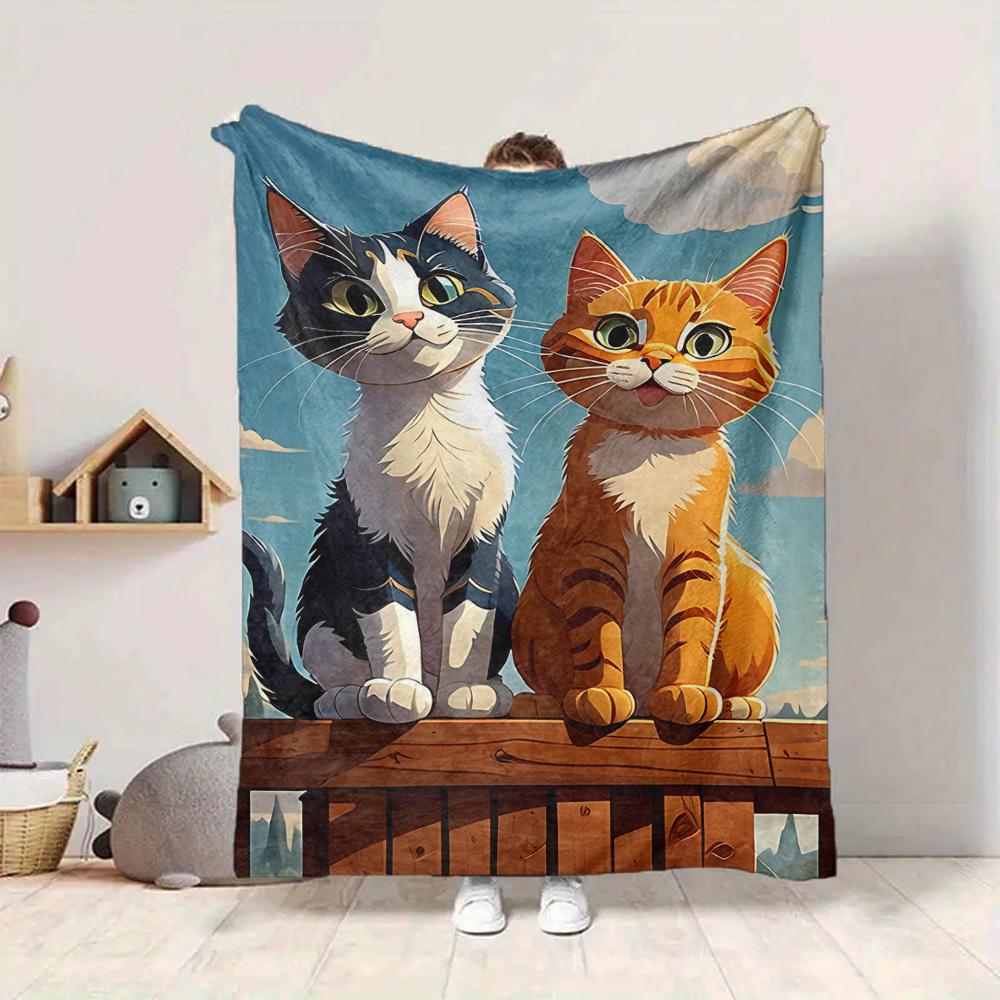 1pc Kittens Cats Lightweight Flannel Blanket, Comfortable and Warm Blanket, for Office and Camping Sofa Bed005