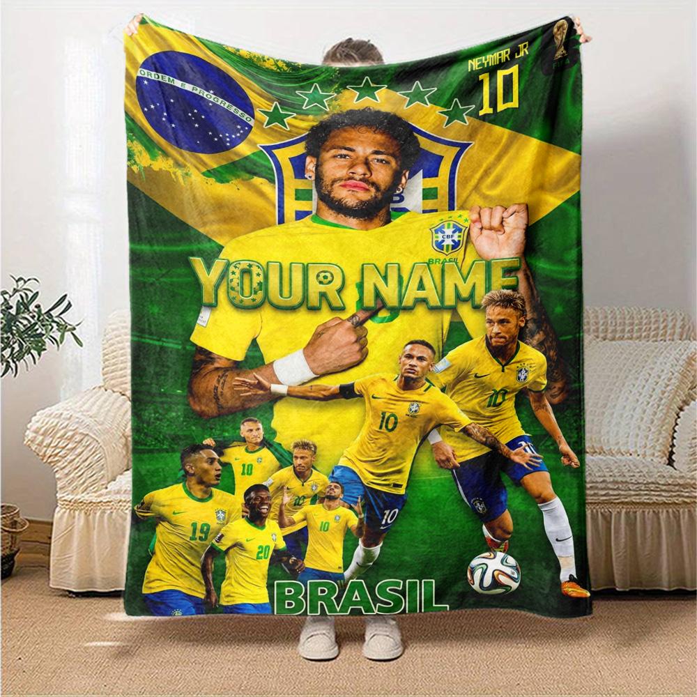 Name Custom Neymar Jr Art Print Flannel Blanket High Quality Warm Comfortable Cover for All Seasons Perfect for Gifts Home Decor