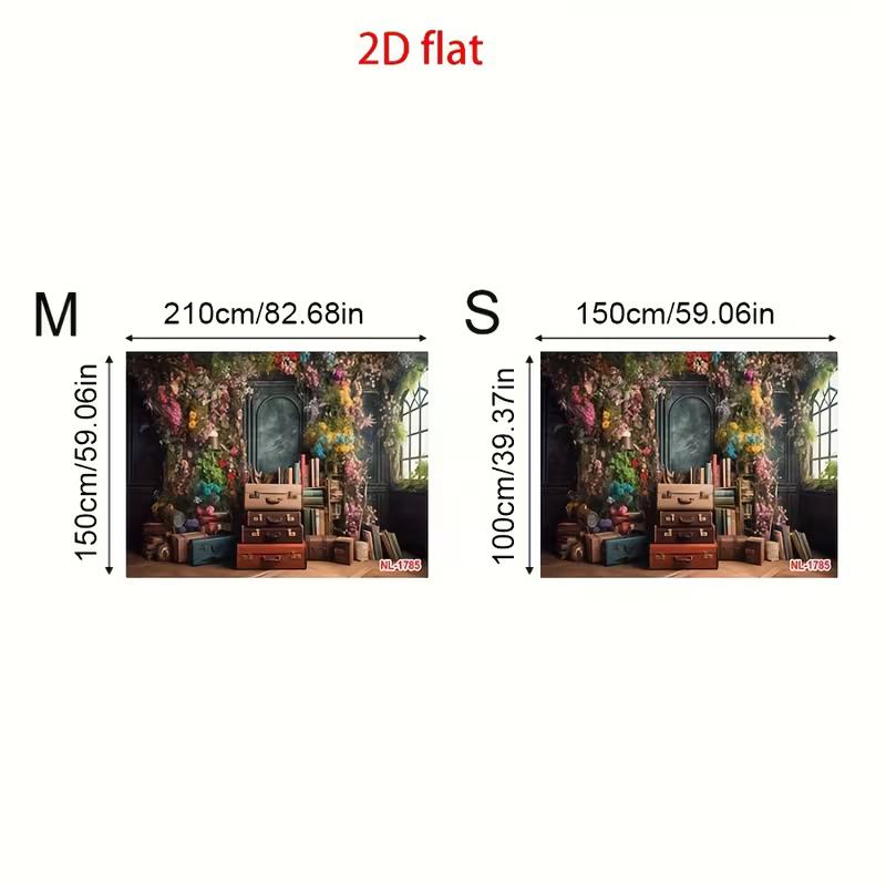 Retro Floral Library Backdrop Vintage Suitcase Books Flower Wall Photo Booth Background