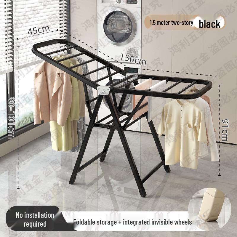 Folding Floor-Standing Clothes Drying Rack for Household, Bedroom, Balcony, Indoor Use - Ideal for Baby Clothes and Quilts.