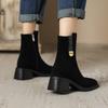 New Autumn and Winter Martin Boots Women's Thick-soled Large-size Leather Boots Square Heel Comfortable Square Heel Medium Boots Korean Version Black