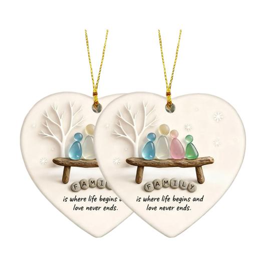 Yousheng Heart-Shaped Sea Glass Family Ornament Handmade Sea Glass Art Heart Ornament for Christmas Tree Home Decor