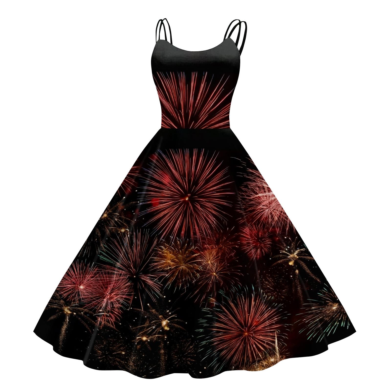 

Women s New Year Printed Casual Fashion Round Neck Midi Dress XL винний