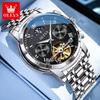 OLEVS Uhren Für Mann Mondphase Luxus Edelstahl Schwungrad Mechanische Handuhr Datum Wasserdicht Leuchtend Herrenuhr 6617