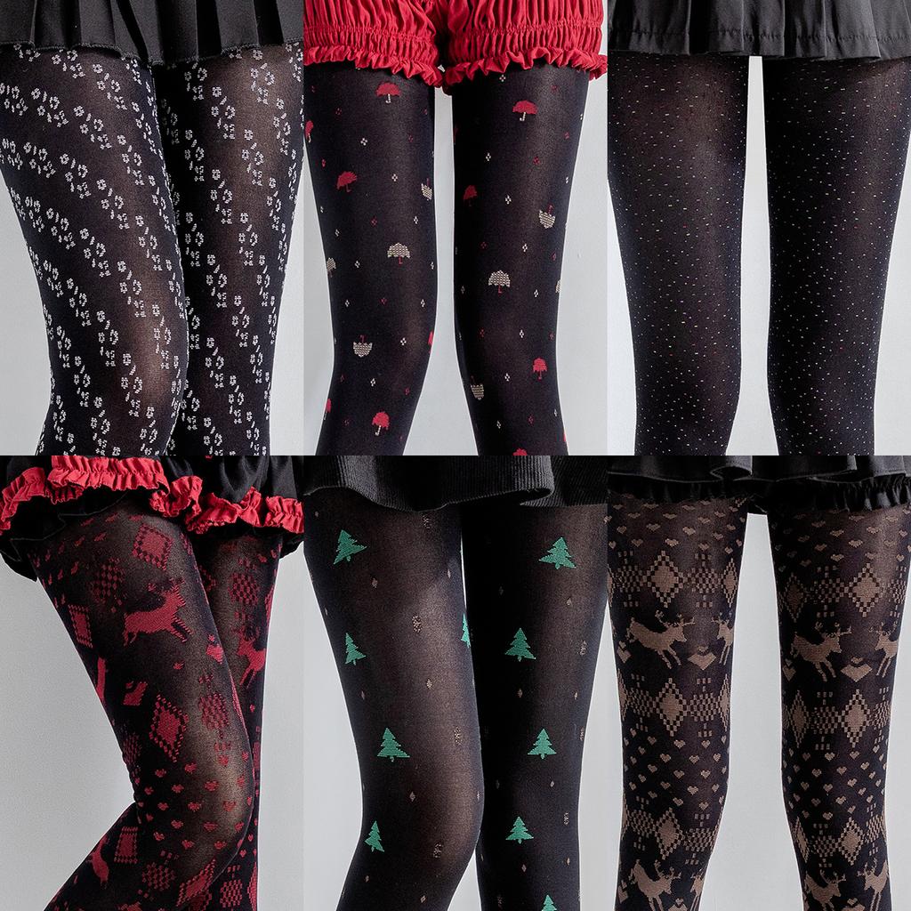 Spring and Autumn New Christmas Christmas Tree Reindeer Jacquard Vintage Base Pantyhose Cute and Sweet Stockings for Women
