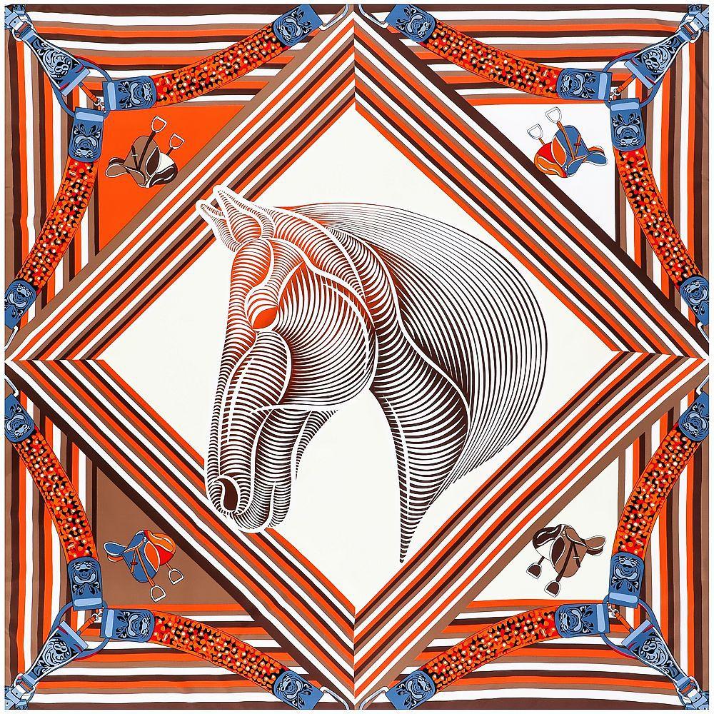 130cm European Retro Geometric Stripe Horse Head War Horse Women's Fashion Decoration Scarf Silk Scarf