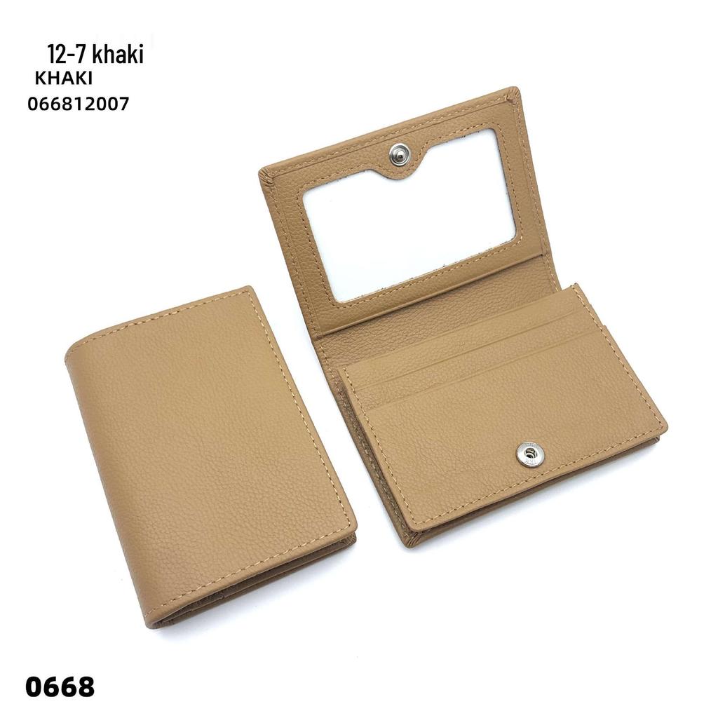 Premium Leather Card Holder: Unisex Cowhide Business Case with Mirror Window, Snap Closure & Coin Purse.