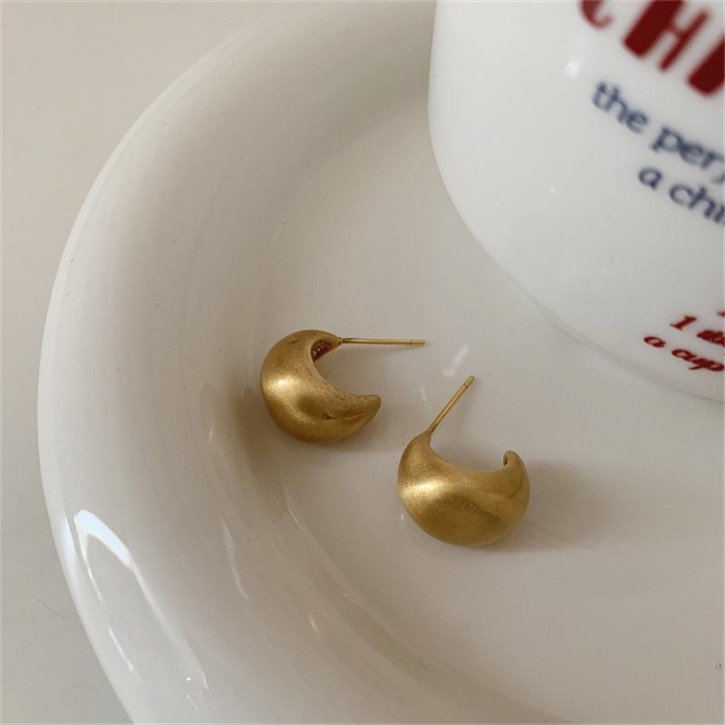 925 Silver Brushed Matte Round Ball Stud Earrings - Retro Hong Kong Style