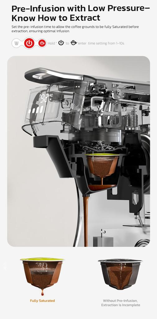 Macchina da Caffè a Capsule HIBREW H1C, Estrazione ad Alta Pressione 20Bar, Caffè Caldo/Freddo, Regolazione Acqua a 7 Livelli, Compatibile con NSDG