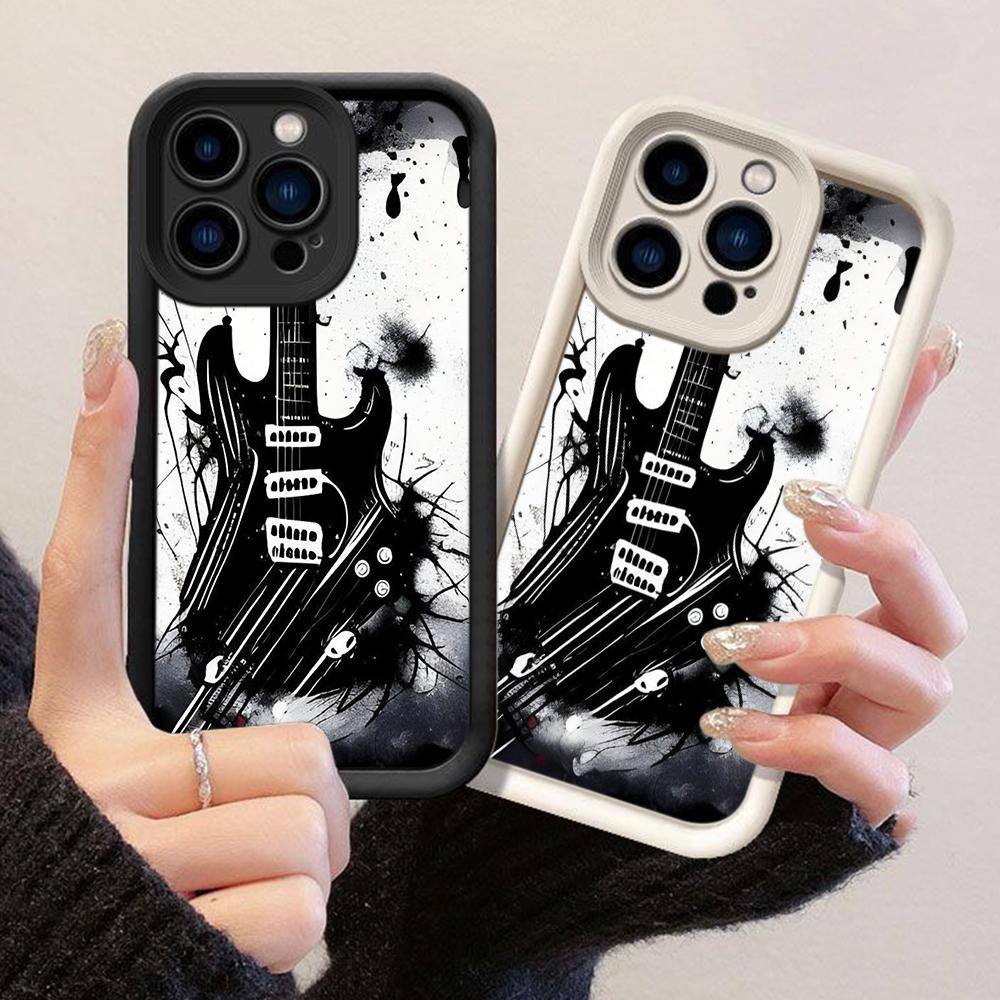 JT229 Electric Guitar Black and White Art for iPhone 17 16 15 14 13 Pro Max Samsung S26 S25 Ultra A17 A16 A07 A56 A36 Xiaomi 15T Redmi 15c Soft Case