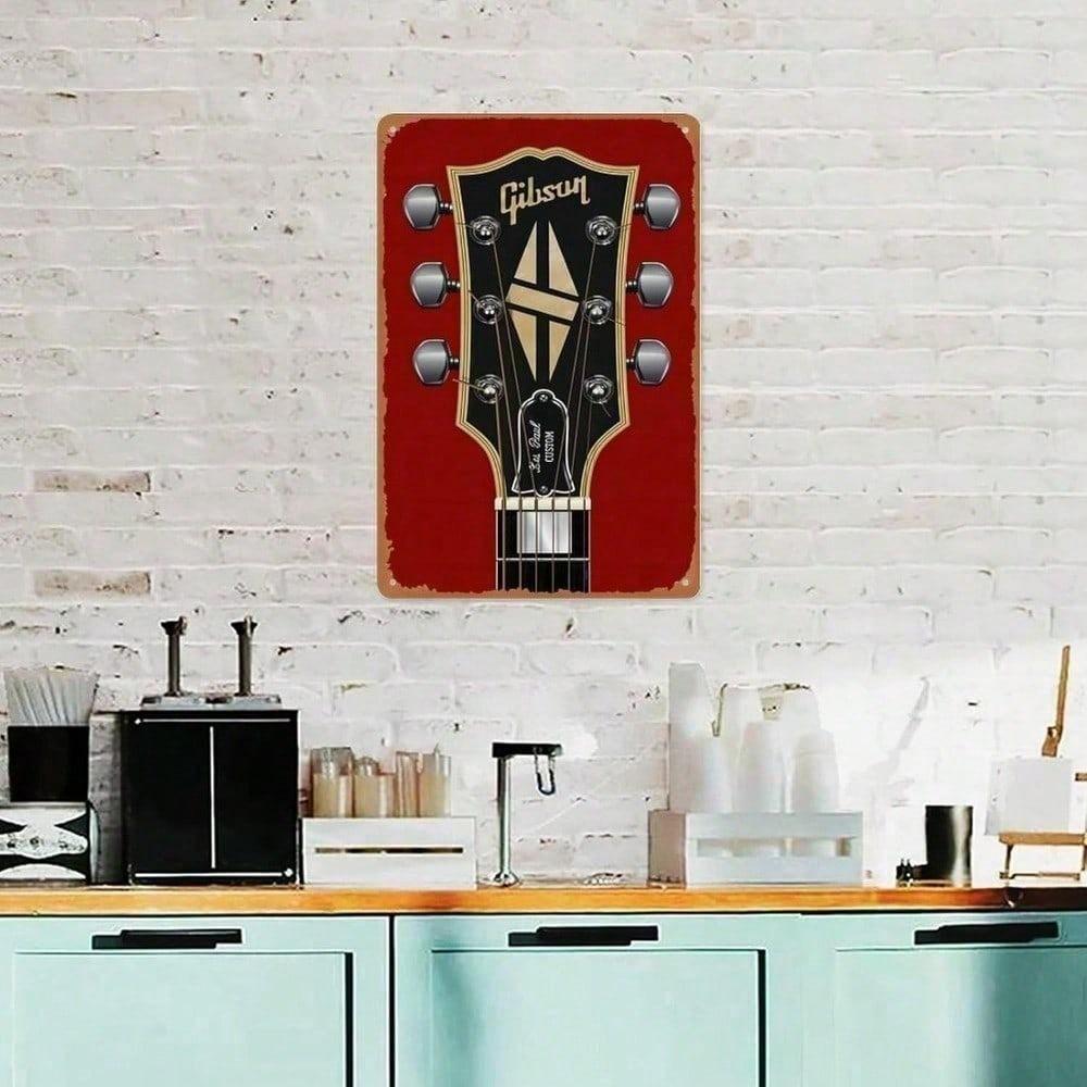 Gibson Les Paul Custom Vintage Tin Sign 8x12 Inch Retro Rock Wall Decor Man Cave Home Bar Music Studio