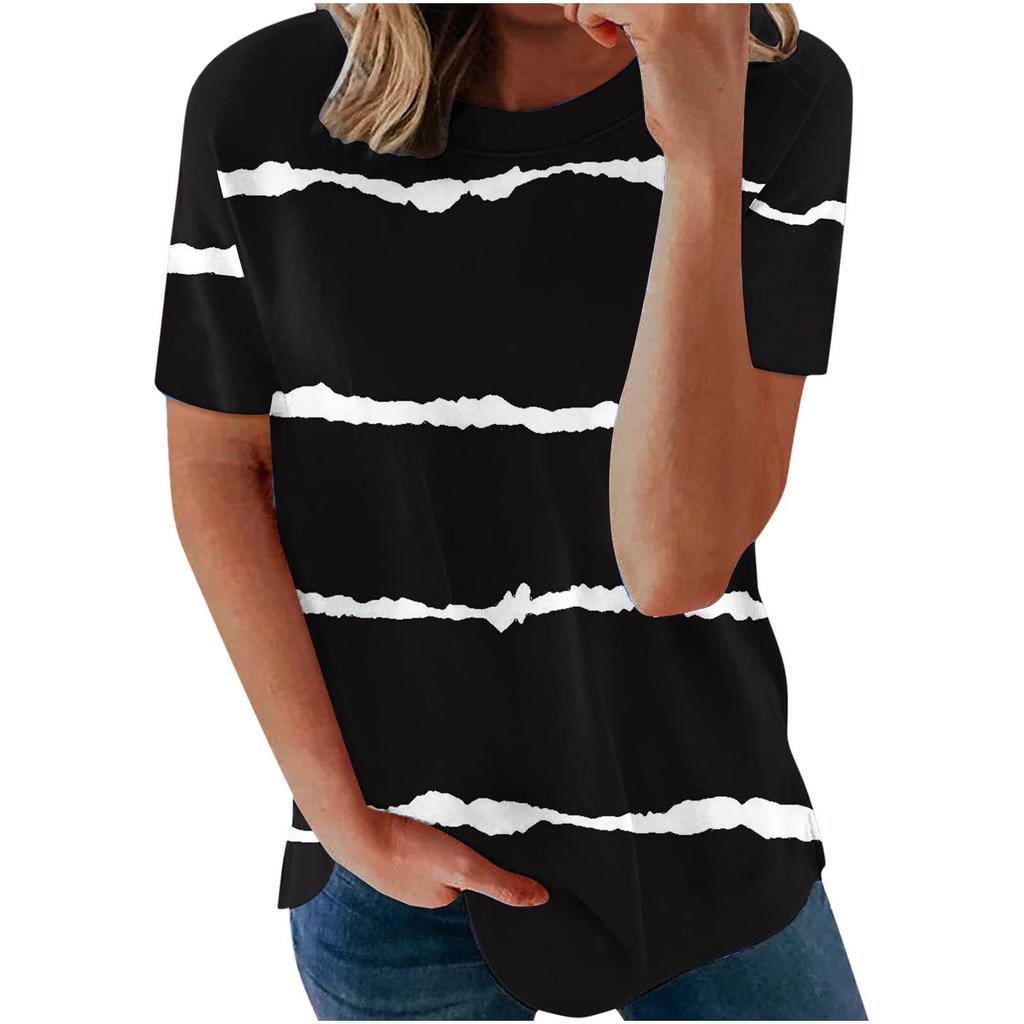 Women's Fashion Casual Loose Round Neck Printed Short Sleeve T-Shirt Top