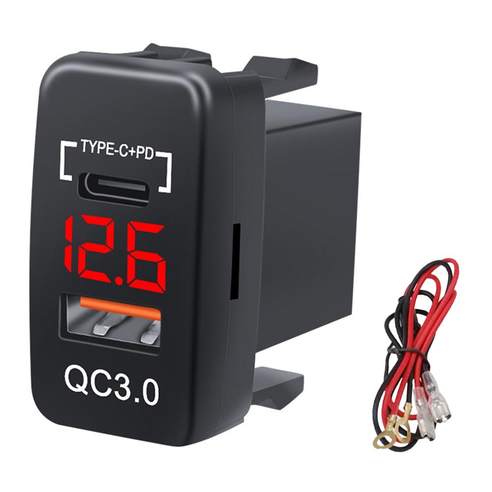 12-24V Auto Mobile Phone Charger Adapter LED Voltmeter QC3.0 Type C PD Car Socket Charger Dual USB Ports Power Socket Adapter