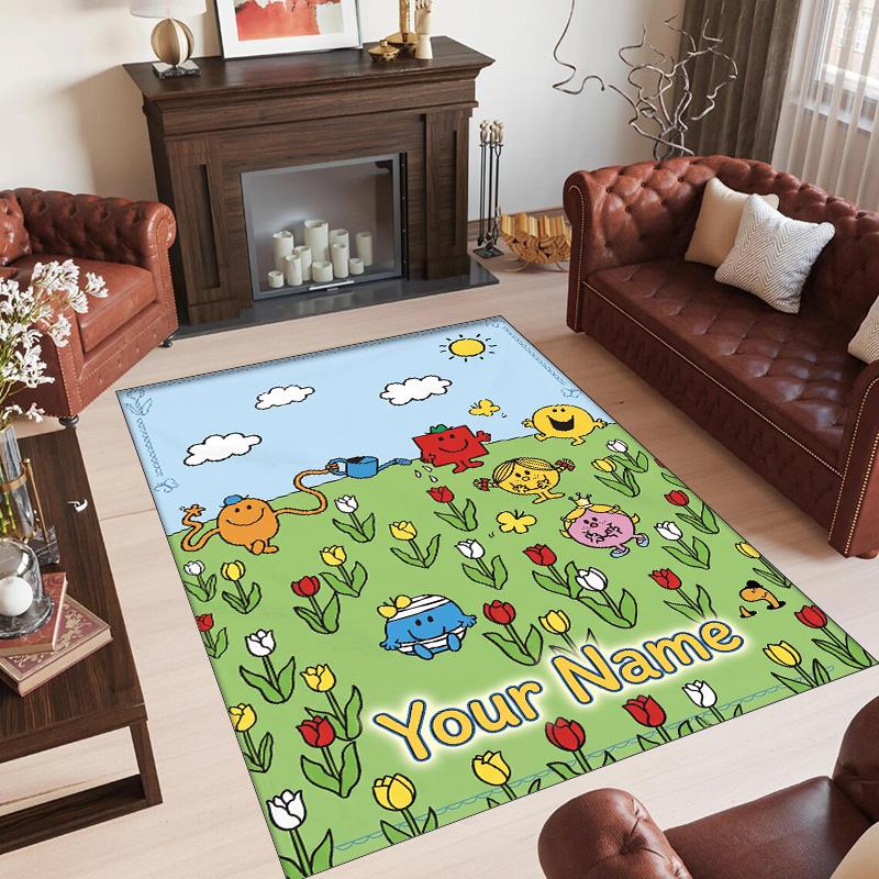 Personalized Crystal Velvet Carpet Custom Name Text,Mr. Men & Little Miss Anti Slip Area Rug For Home Decoration