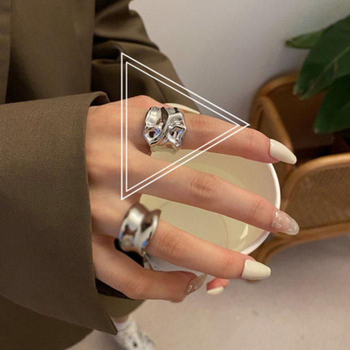 Korean Style Women's Retro Punk Embossed Open Ring