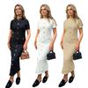 Rochie Lungă Tricotată cu Nasturi pentru Femei Mânecă Scurtă Gât Rotund Rochie Tip Sacou Rochie Formală pentru Invitați la Nuntă Petrecere Rochie de Cocktail