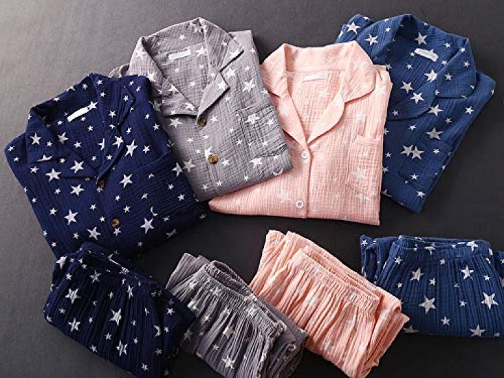Yume Pajamas Double Gauze Cotton Room Wear Star Pattern Pajamas Marshmallow Cotton Comfortable Loungewear Present Day Day 100% Women's Men's Father's