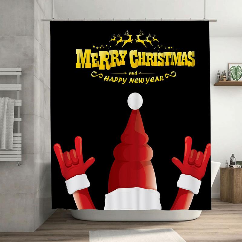 

TU Santa Claus Christmas Shower Curtain Festive Holiday Decor Reversible Waterproof Bathroom Set Modern Farmhouse Style Gift 90x180cm35x71in