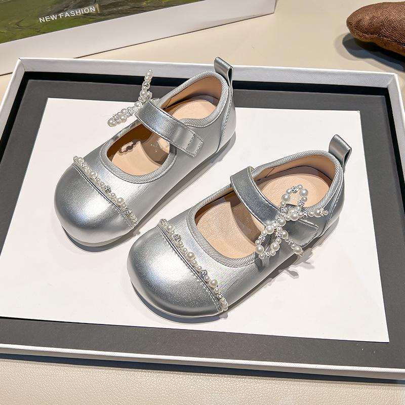 Girls' Spring 2025 Pearl Princess Shoes - Trendy Soft Sole Square-Toe Design
