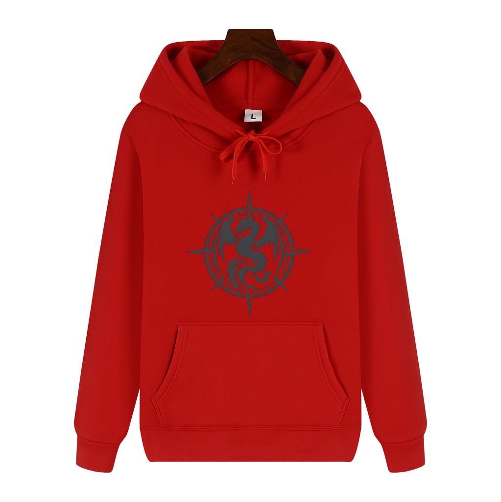 Vintage Evil Dragon Compass Totem Print Hoodie Dark Style Casual Loose Hooded Jacket for Men and Women, Spring and Autumn Version