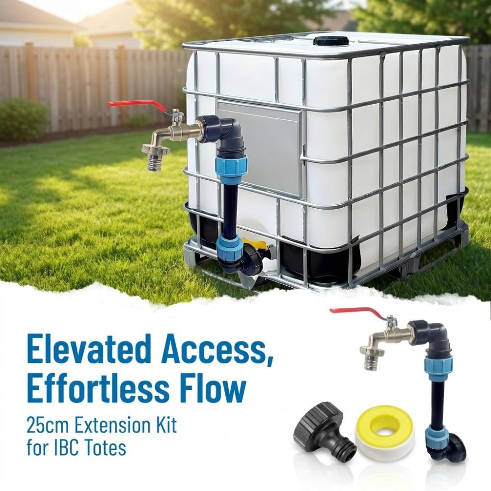 Metal Faucet IBC Tank Gooseneck 25cm Height Pipe Gooseneck Outlet Tap Faucet Adapter Connection Kit Leak-Proof Heavy Duty
