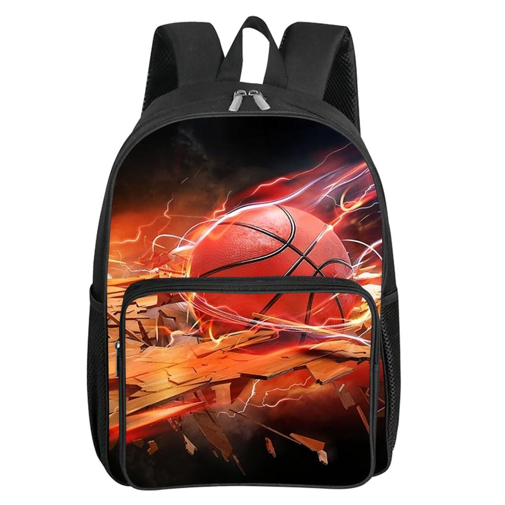 Basketball Patten Square Front Pocket Backpack Zipper Large Capacity for Boy/Girls Best Gift 2D Cartoon Children's School Bag