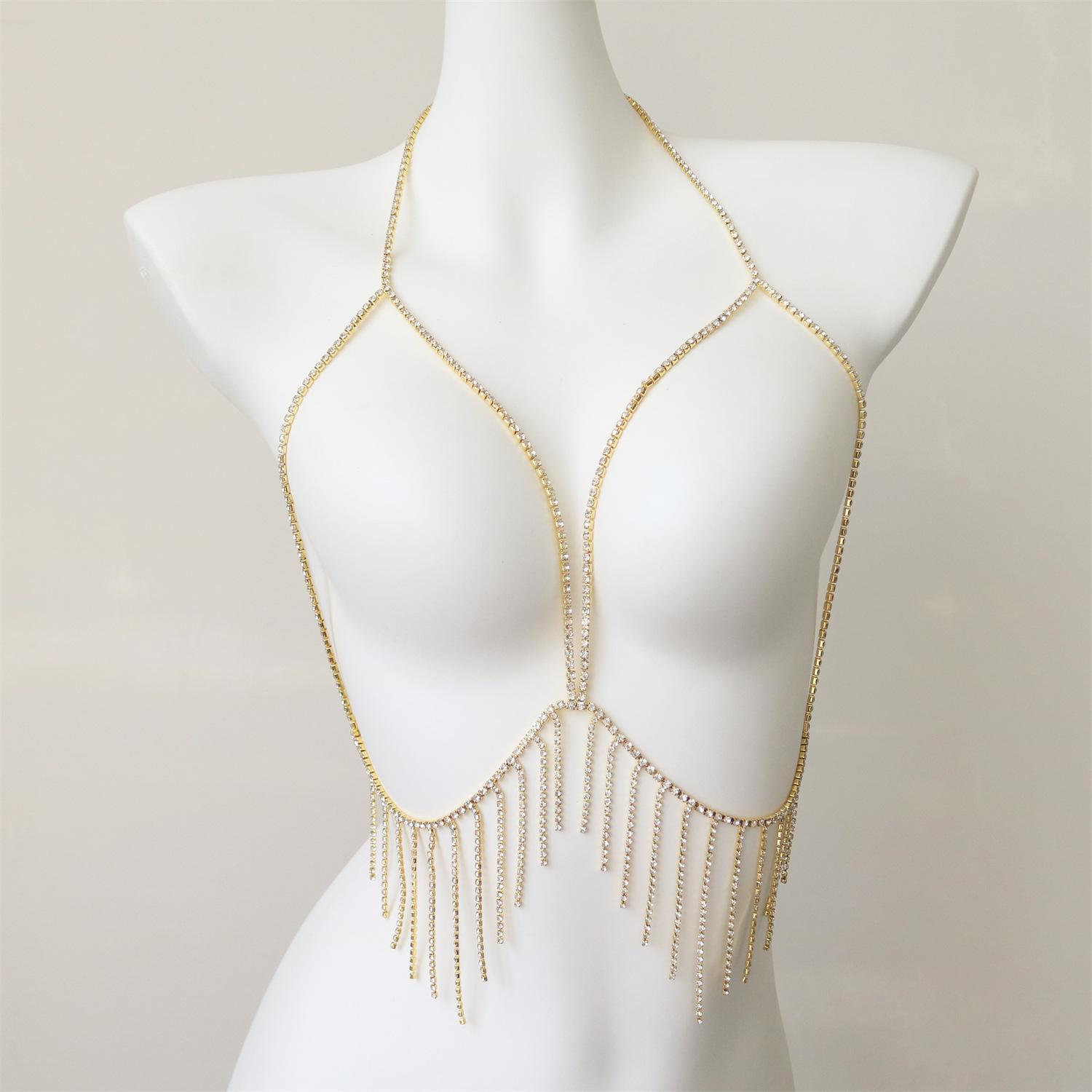 

Fashion Rhinestone Chest Jewelry European And American Fashion Hollow Long Fringe Nightclub Sexy Fun Body Chain Female Chain