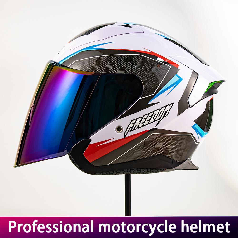 Men's Motorcycle Helmet with Dual Lens Three-Quarter Design Colorful Racing Style Scooter And Motorcycle Headgear