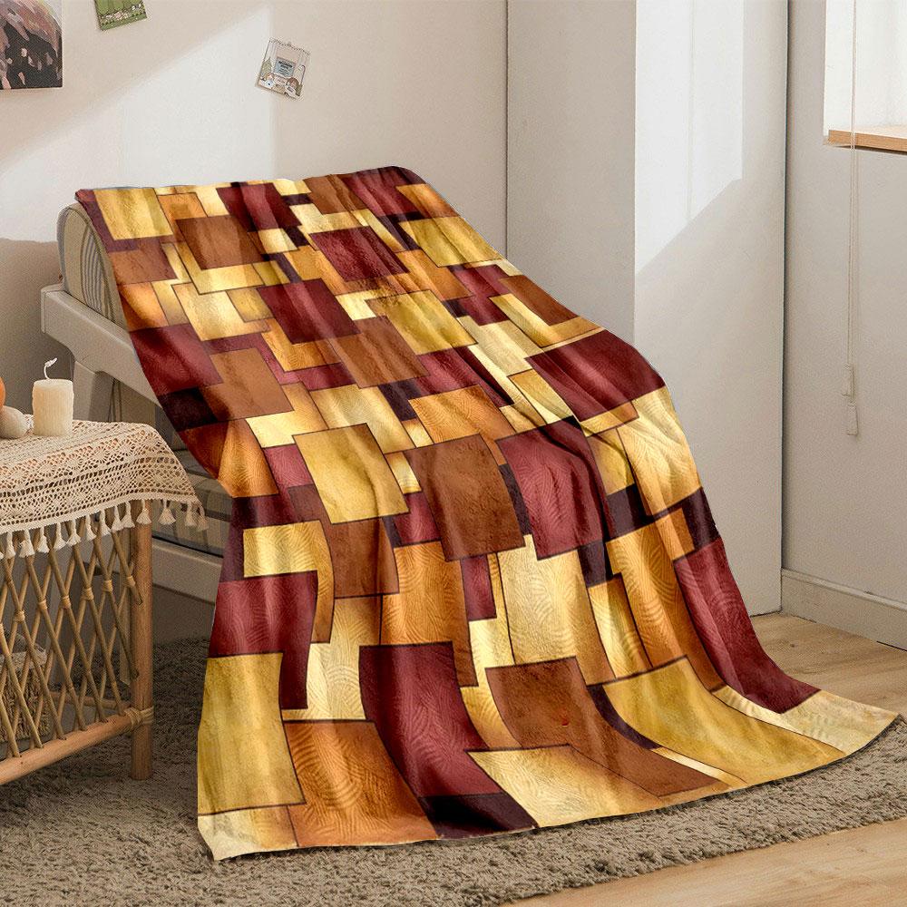 Overlapping Squares In Red, Gold, and Brown Tones with Subtle Textures. for All Seasons Blanket Lunch Break Throw Gift
