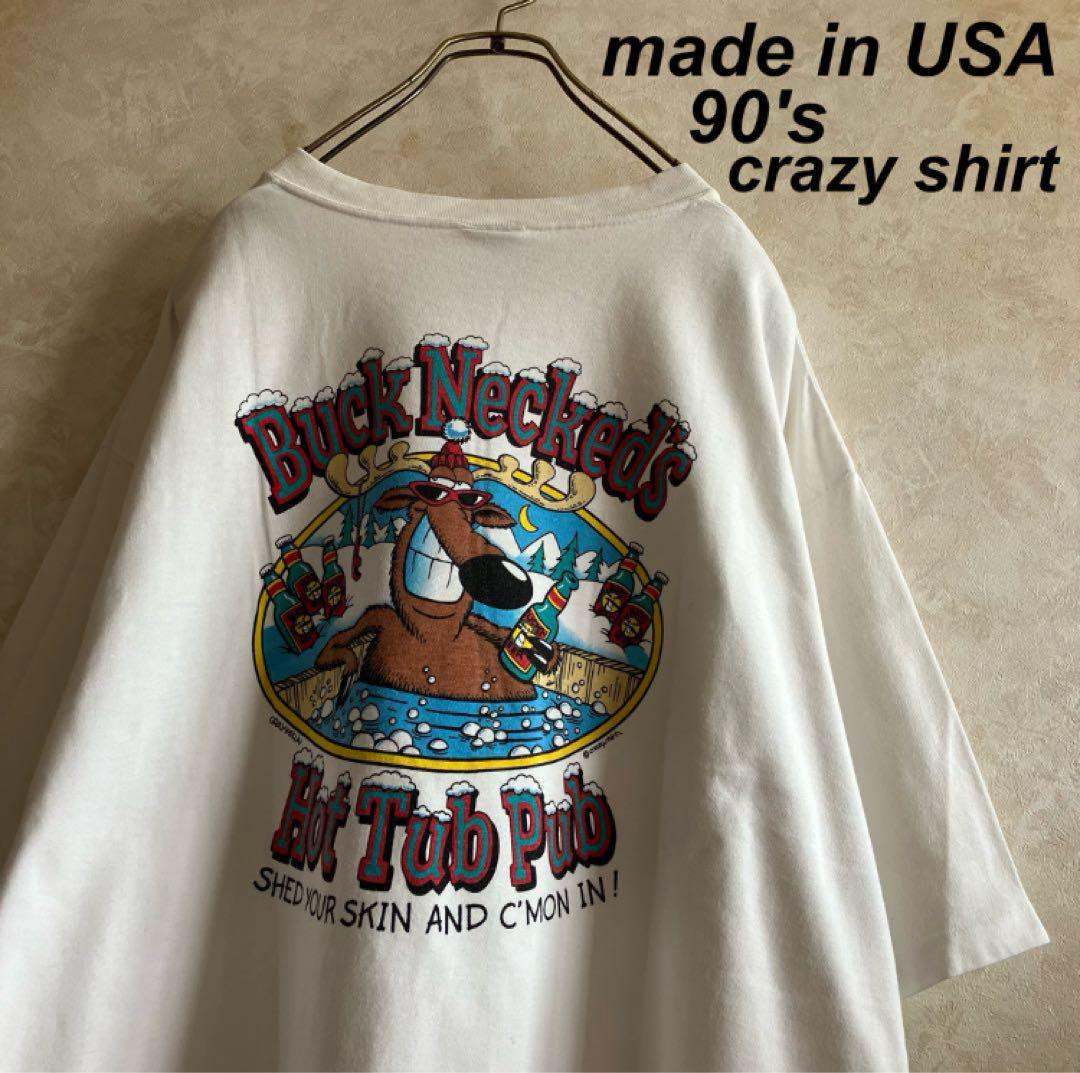 

[USED] Good Regular 90 s USA Made Crazy Shirt T-Shirt White XL